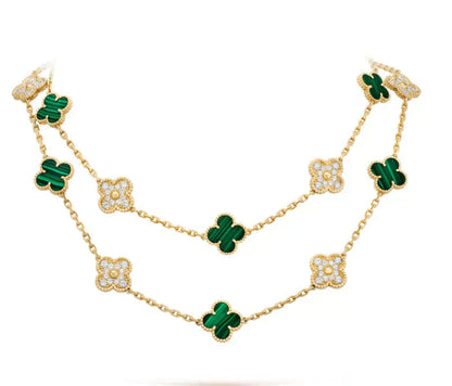 [Am jewelry]CLOVER 20 MOTIFS MALACHITE DIAMOND NECKLACE