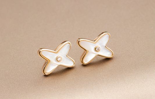 [Am jewelry]JEUX DE WHITE MOP PINK GOLD DIAMOND EARRINGS