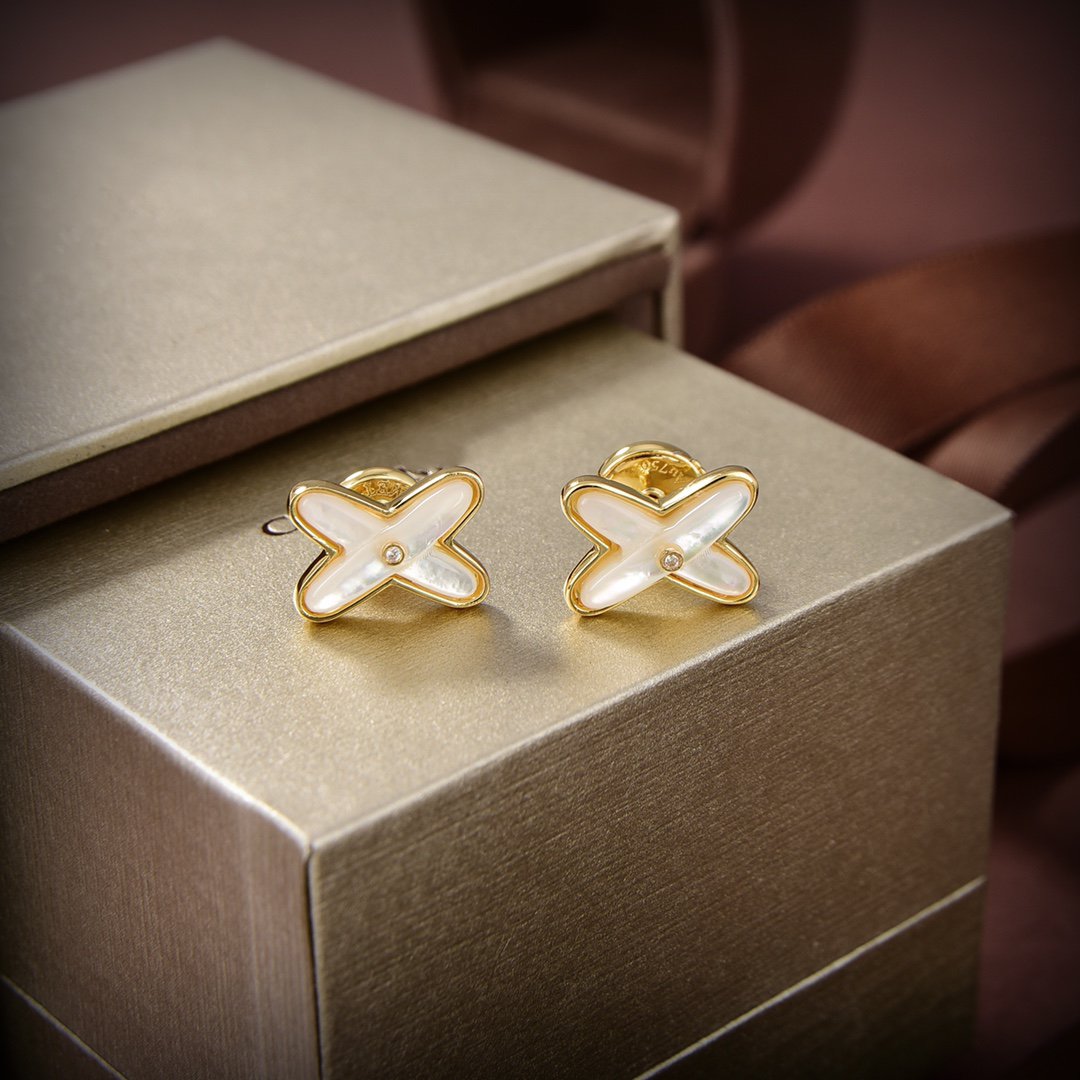 [Am jewelry]JEUX DE WHITE MOP GOLD DIAMOND EARRINGS