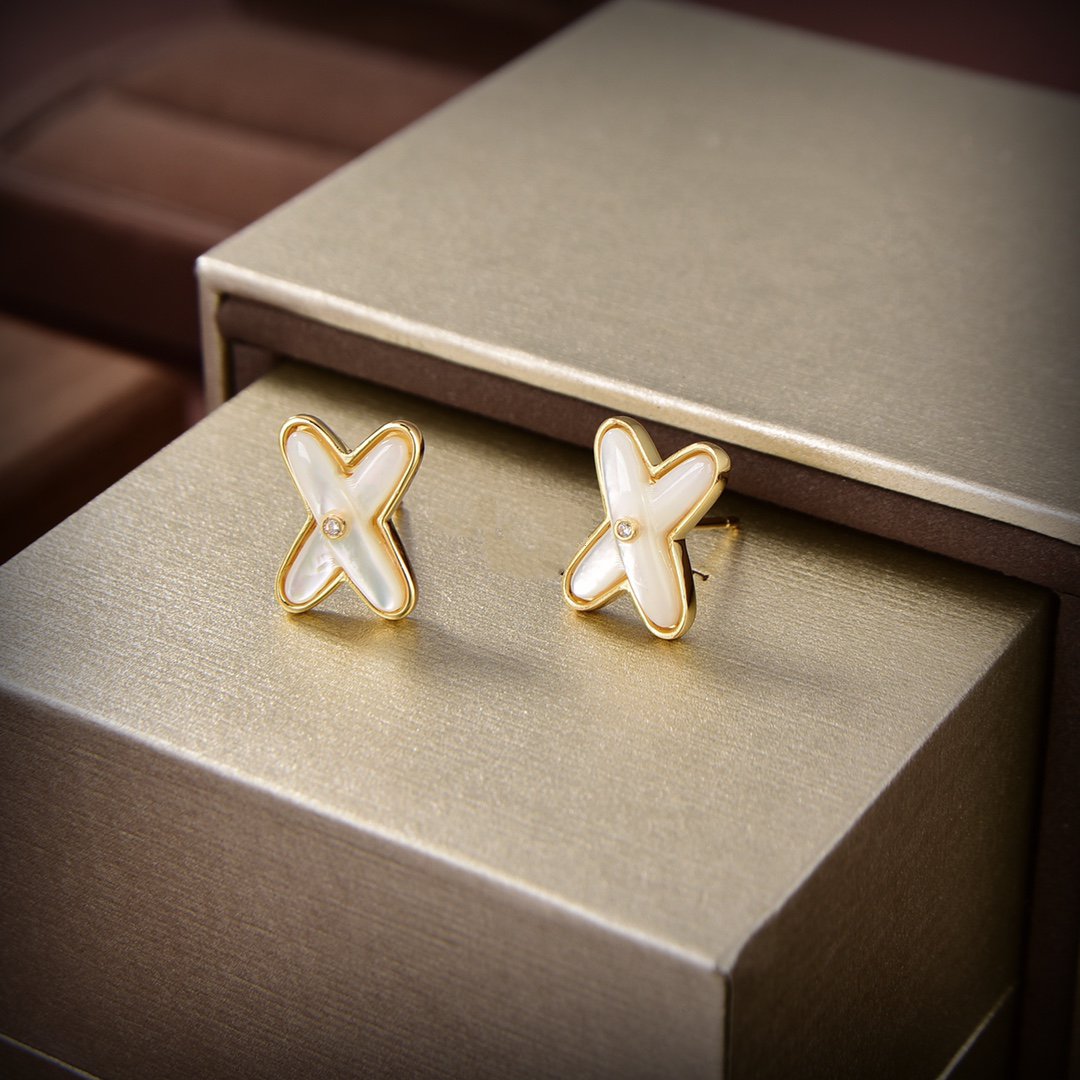 [Am jewelry]JEUX DE WHITE MOP GOLD DIAMOND EARRINGS