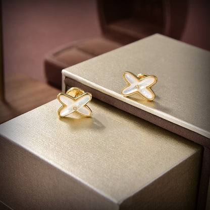 [Am jewelry]JEUX DE WHITE MOP GOLD DIAMOND EARRINGS