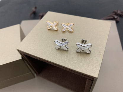 [Am jewelry]JEUX DE WHITE MOP SILVER DIAMOND EARRINGS