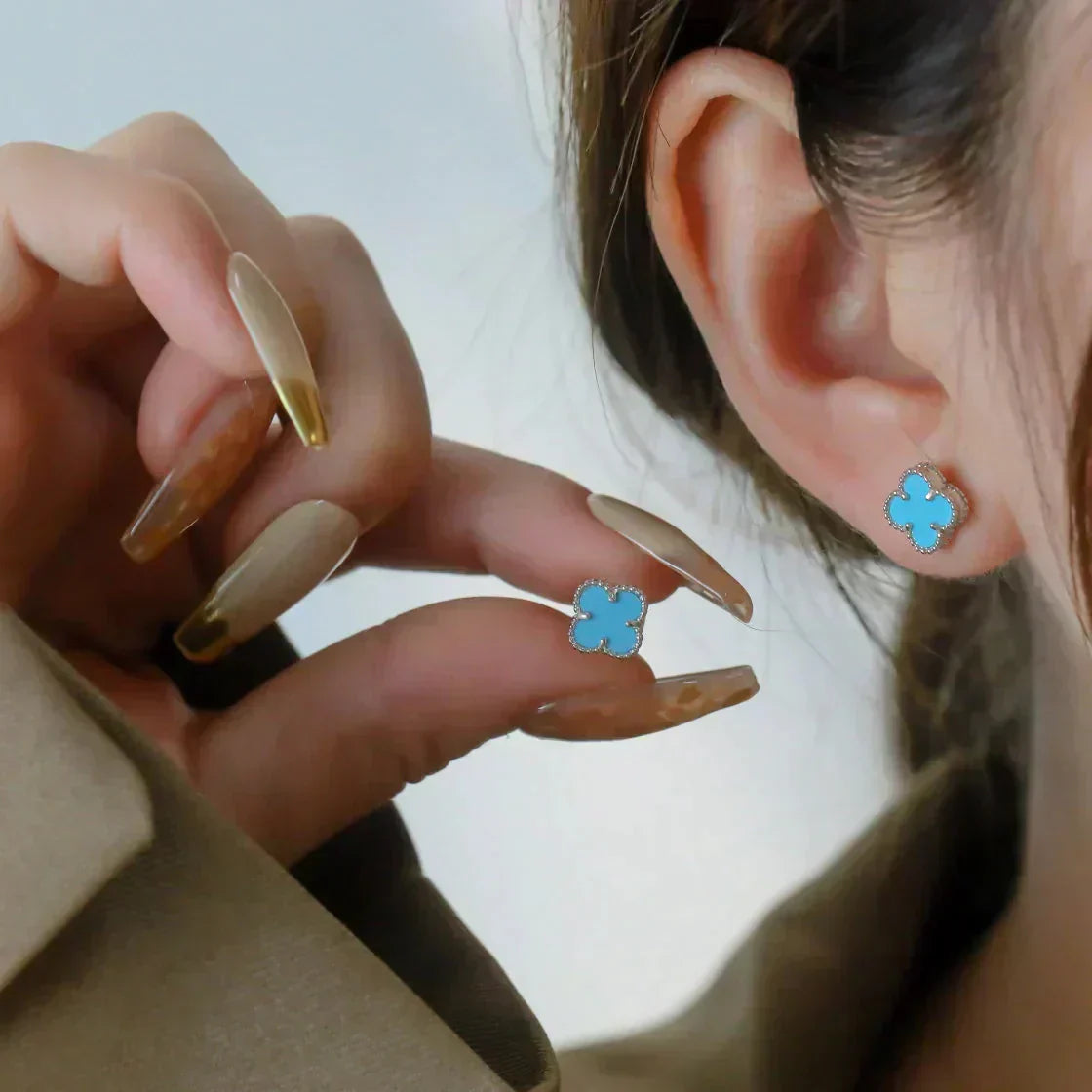[Am jewelry]CLOVER MINI TUROUOISE SILVER STUD EARRINGS