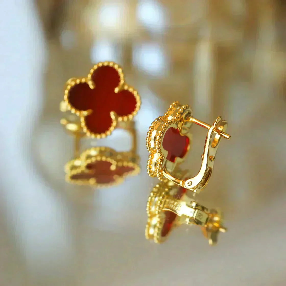[Am jewelry]CLOVER MEDIUM 1 MOTIFS CARNELIAN  EARRINGS