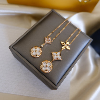 [Am jewelry]COLOR BLOSSOM LARIAT NECKLACE PINK GOLD WHITE MOTHER PEARL AND DIAMOND