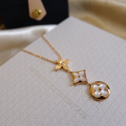 [Am jewelry]COLOR BLOSSOM LARIAT NECKLACE PINK GOLD WHITE MOTHER PEARL AND DIAMOND