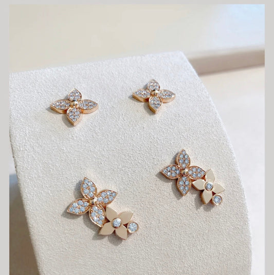 [Am jewelry]STAR BLOSSOM STUD EARRINGS PINK GOLD DIAMONDS