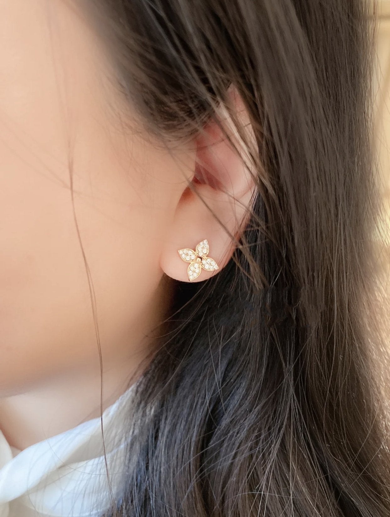 [Am jewelry]STAR BLOSSOM STUD EARRINGS PINK GOLD DIAMONDS