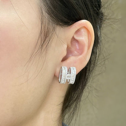 [Am jewelry]H STUD EARRINGS WITH SILVER DIAMONDS
