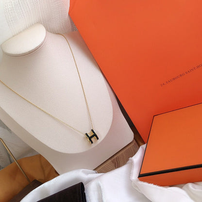 [Am jewelry]HM CLIC BLACK ENAMEL GOLD NECKLACE