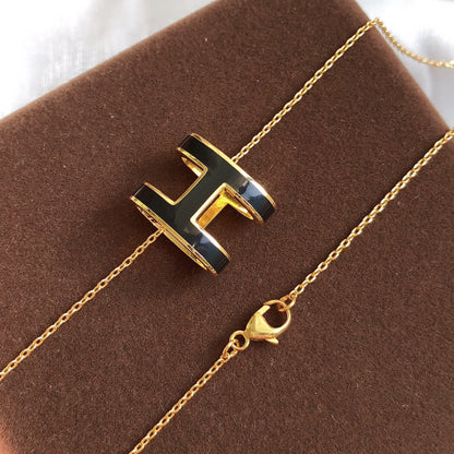 [Am jewelry]HM CLIC BLACK ENAMEL GOLD NECKLACE
