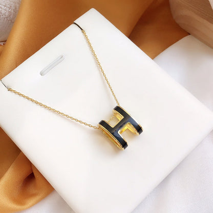 [Am jewelry]HM CLIC BLACK ENAMEL GOLD NECKLACE
