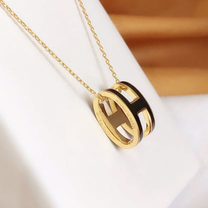 [Am jewelry]HM CLIC BLACK ENAMEL GOLD NECKLACE