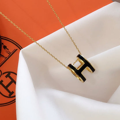 [Am jewelry]HM CLIC BLACK ENAMEL GOLD NECKLACE