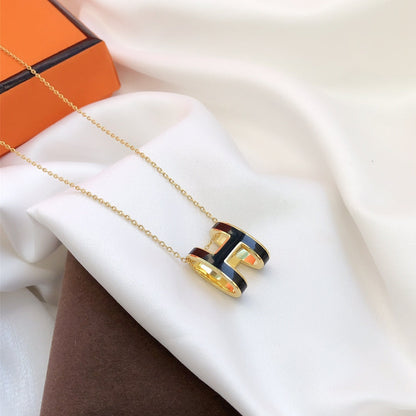 [Am jewelry]HM CLIC BLACK ENAMEL GOLD NECKLACE