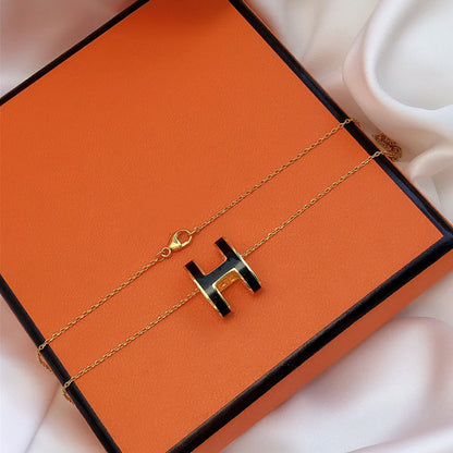 [Am jewelry]HM CLIC BLACK ENAMEL GOLD NECKLACE