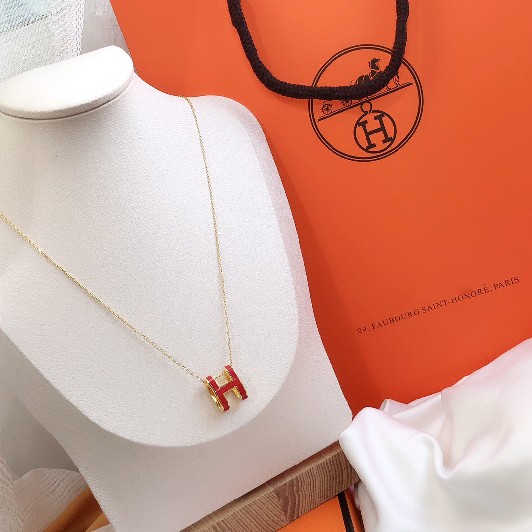 [Am jewelry]HM CLIC RED ENAMEL GOLD NECKLACE
