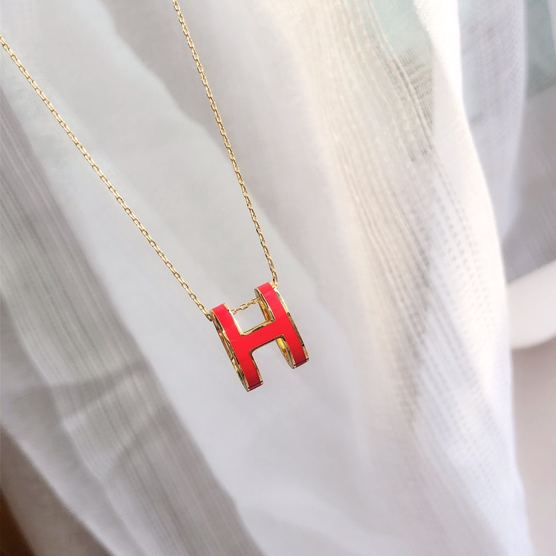 [Am jewelry]HM CLIC RED ENAMEL GOLD NECKLACE