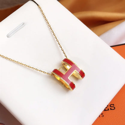 [Am jewelry]HM CLIC RED ENAMEL GOLD NECKLACE