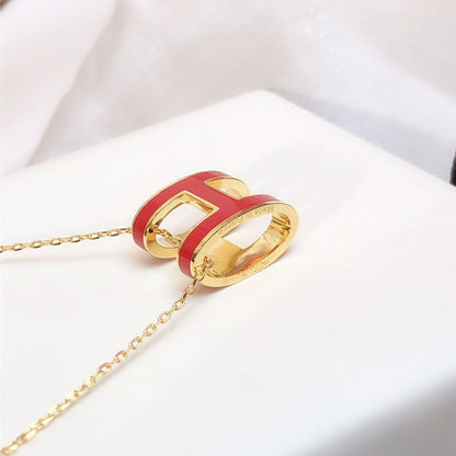 [Am jewelry]HM CLIC RED ENAMEL GOLD NECKLACE