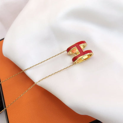 [Am jewelry]HM CLIC RED ENAMEL GOLD NECKLACE