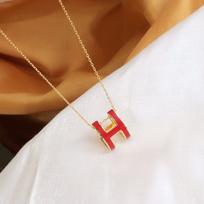 [Am jewelry]HM CLIC RED ENAMEL GOLD NECKLACE