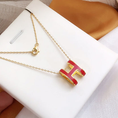[Am jewelry]HM CLIC RED ENAMEL GOLD NECKLACE