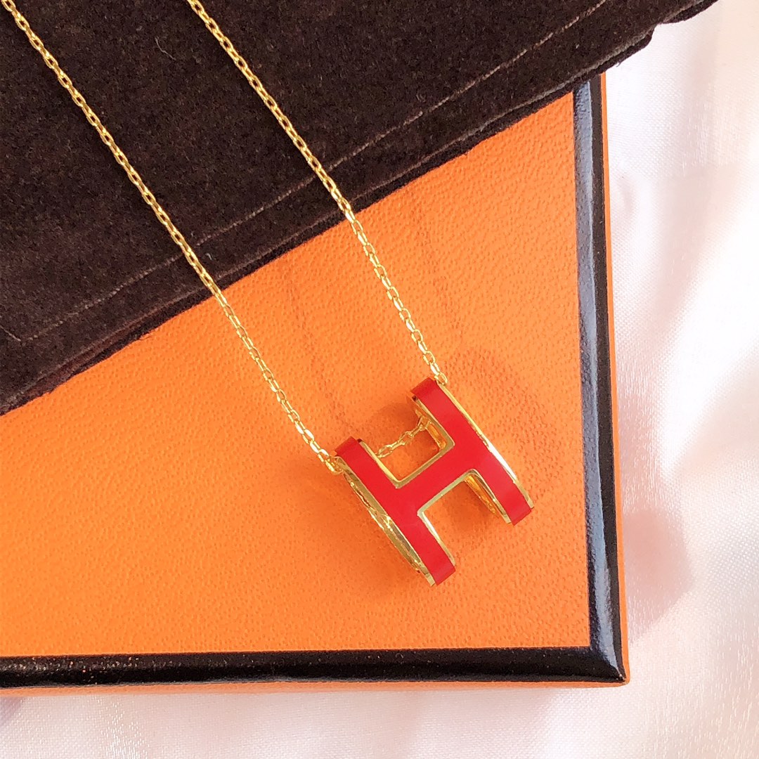 [Am jewelry]HM CLIC RED ENAMEL GOLD NECKLACE