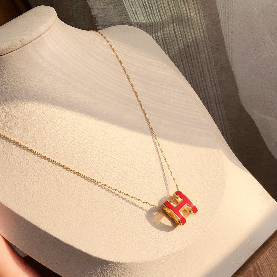 [Am jewelry]HM CLIC RED ENAMEL GOLD NECKLACE