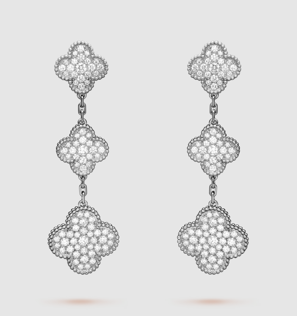 [Am jewelry]CLOVER 3 MOTIF DIAMOND SILVER DROP EARRINGS
