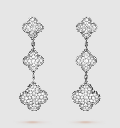 [Am jewelry]CLOVER 3 MOTIF DIAMOND SILVER DROP EARRINGS