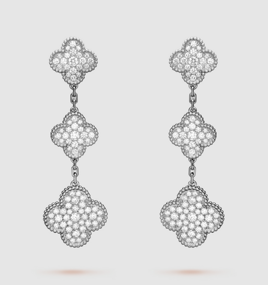 [Am jewelry]CLOVER 3 MOTIF DIAMOND SILVER DROP EARRINGS