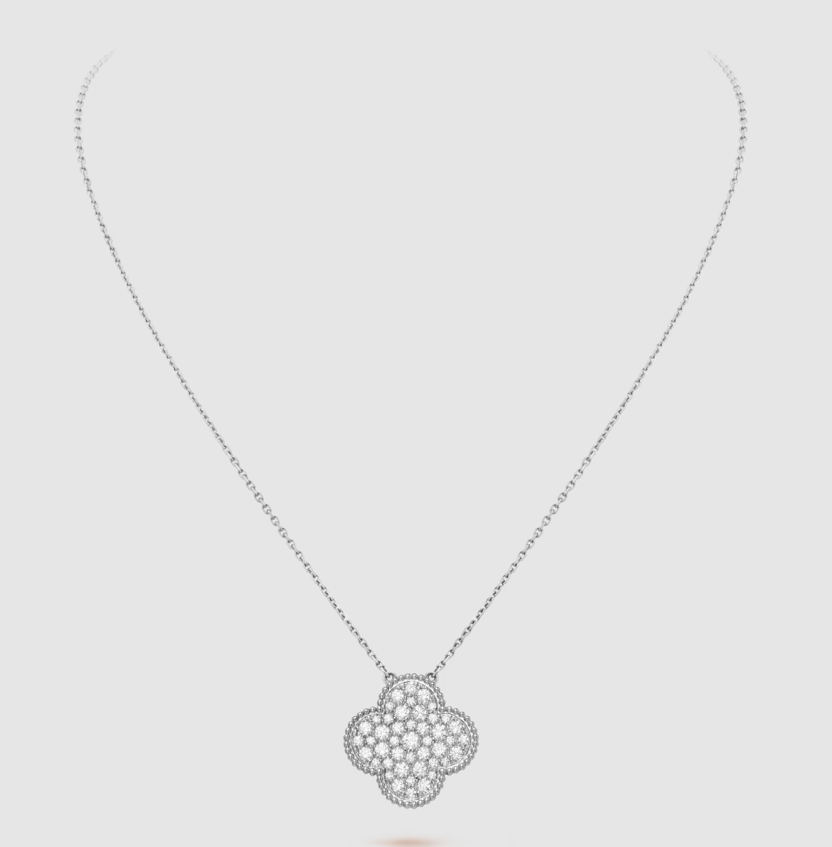 [Am jewelry]CLOVER 25MM LARGE PENDANT DIAMOND PAVED SILVER NECKLACE