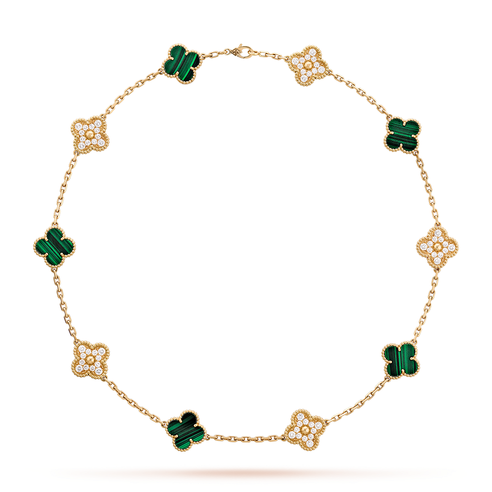[Am jewelry]CLOVER 10 MOTIFS MALACHITE DIAMOND NECKLACE
