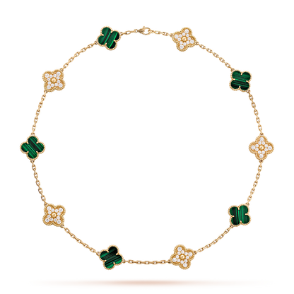 [Am jewelry]CLOVER 10 MOTIFS MALACHITE DIAMOND NECKLACE