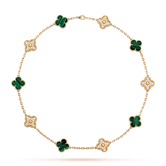[Am jewelry]CLOVER 10 MOTIFS MALACHITE DIAMOND NECKLACE
