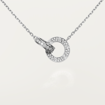 [Am jewelry]LOVE 7.6MM NECKLACE ROSE GOLD AND SILVER  FULL DIAMOND