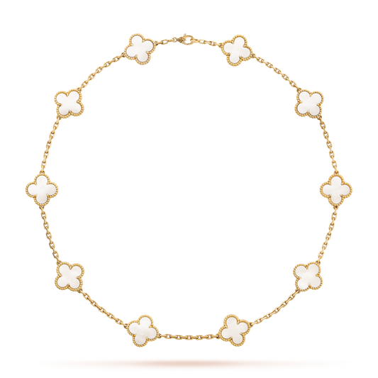[Am jewelry]CLOVER 10 MOTIFS WHITE MOTHER OF PEARL NECKLACE