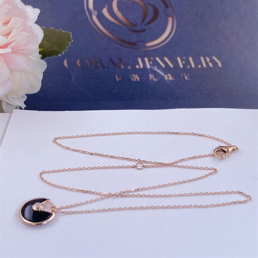 [Am jewelry]AMULETTE ROSE GOLD ONYX NECKLACE