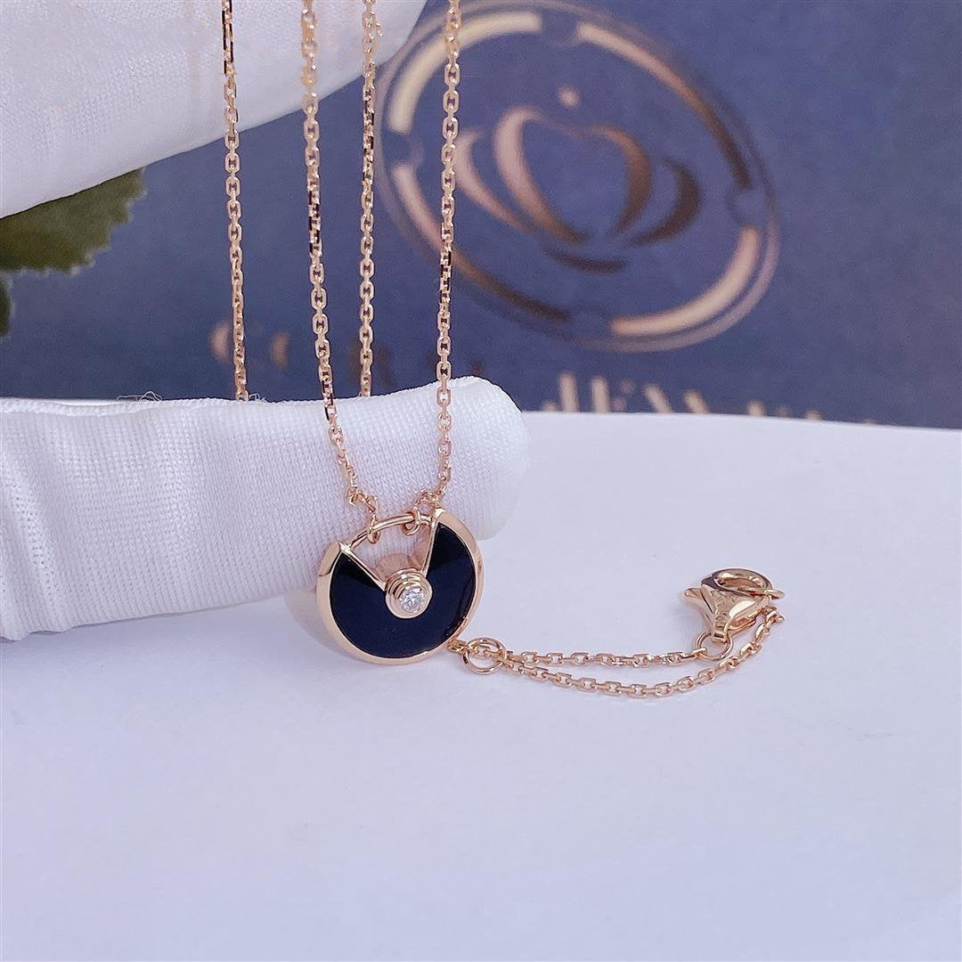 [Am jewelry]AMULETTE ROSE GOLD ONYX NECKLACE