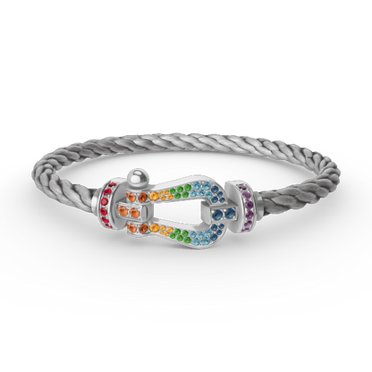 [Am jewelry]FORC LARGE HORSESHOE  COLORED DIAMOND BRACELET SILVER