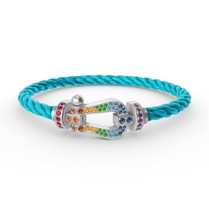 [Am jewelry]FORC LARGE HORSESHOE  COLORED DIAMOND BRACELET SILVER