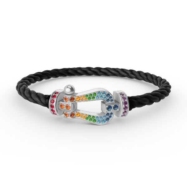 [Am jewelry]FORC LARGE HORSESHOE  COLORED DIAMOND BRACELET SILVER