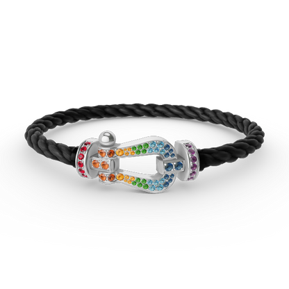[Am jewelry]FORC LARGE HORSESHOE  COLORED DIAMOND BRACELET SILVER
