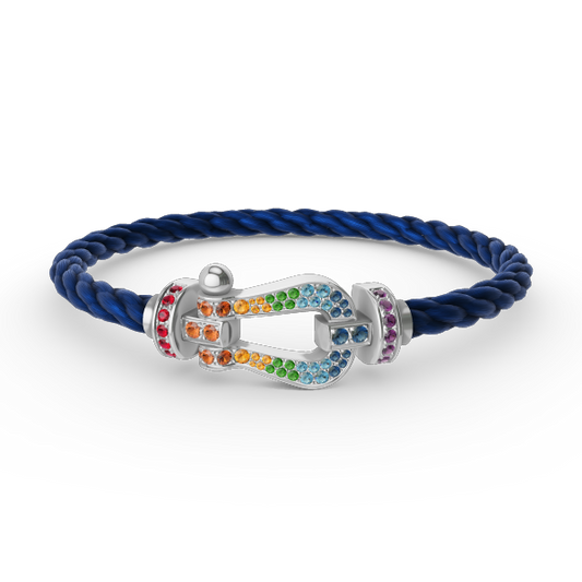 [Am jewelry]FORC LARGE HORSESHOE  COLORED DIAMOND BRACELET SILVER