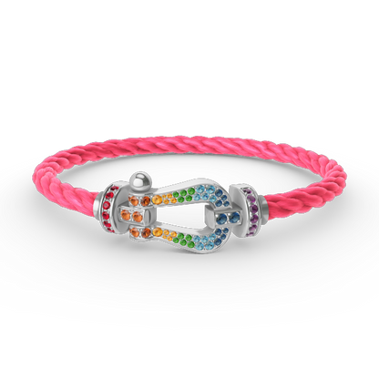 [Am jewelry]FORC LARGE HORSESHOE  COLORED DIAMOND BRACELET SILVER