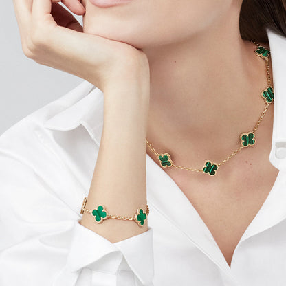 [Am jewelry]CLOVER 10 MOTIFS MALACHITE NECKLACE
