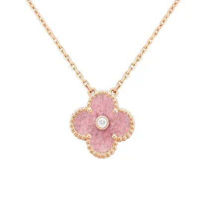 [Am jewelry]CLOVER 15MM DIAMOND RHODONITE NECKLACE