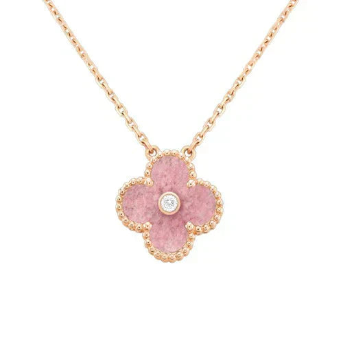 [Am jewelry]CLOVER 15MM DIAMOND RHODONITE NECKLACE