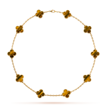 [Am jewelry]CLOVER 10 MOTIFS TIGER EYE NECKLACE